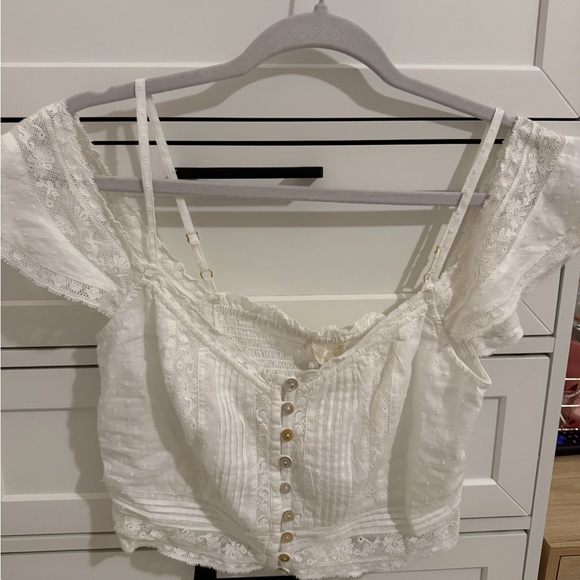LoveShackFancy White Lace Button-Up Blouse - Picture 1 of 1